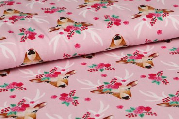 RESTSTÜCK 1,20 !!! - Jersey - Hirsch Blüten - rosa